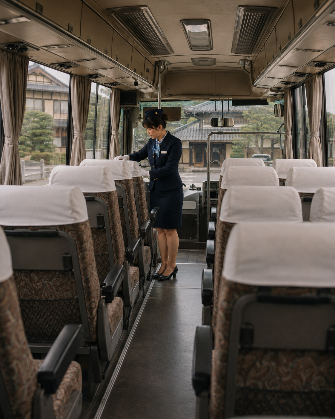 観光バス車内の最終確認