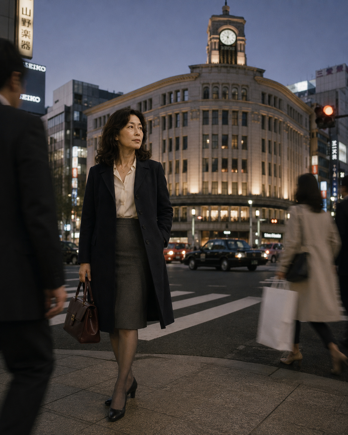 1986年銀座4丁目の街路を歩く高瀬玲子