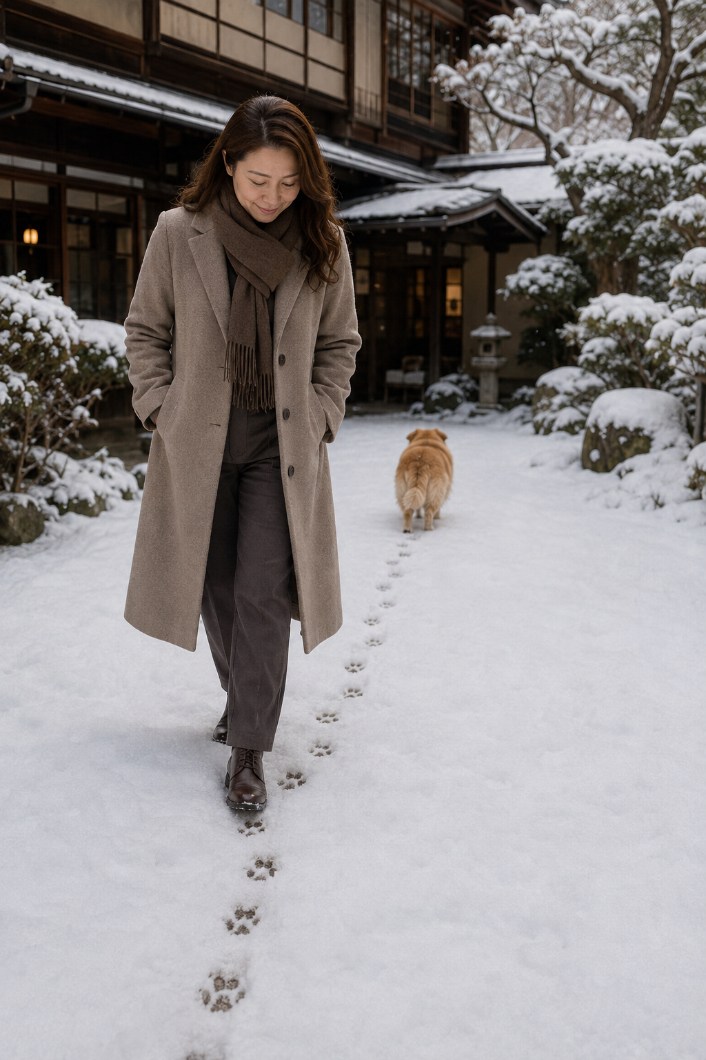 1990年信州の雪の中の犬の散歩