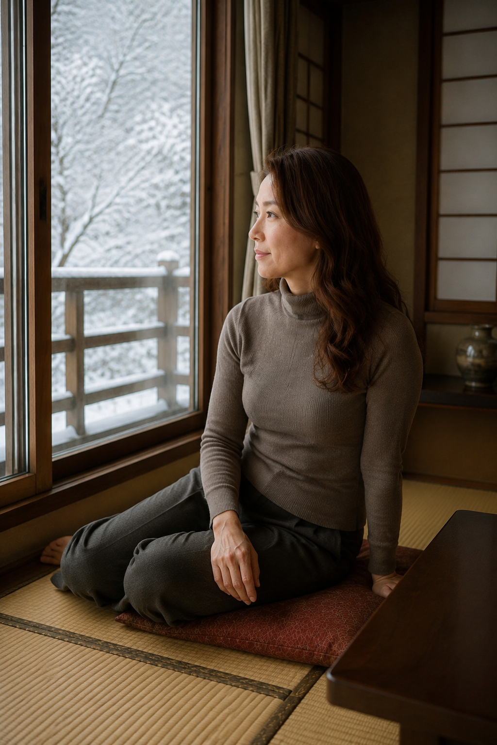 1990年信州の雪を見る宿の窓