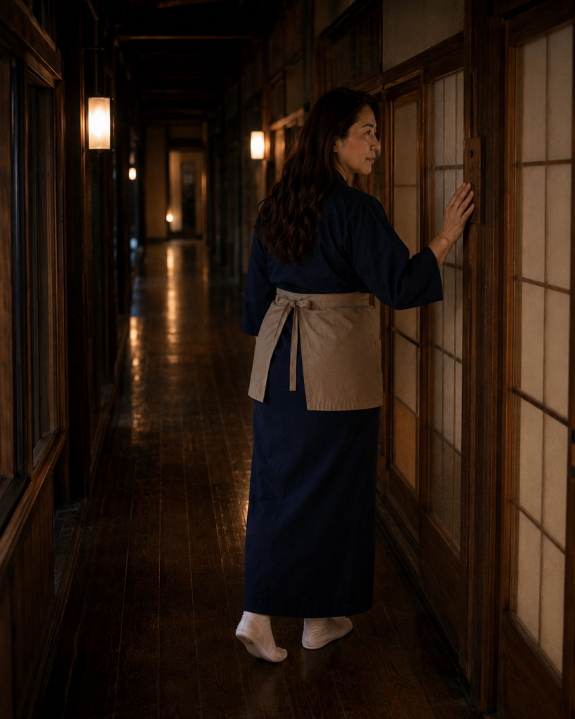 1991年四万温泉の旅館で夜の最終巡回をする白石美佐子 CUT038