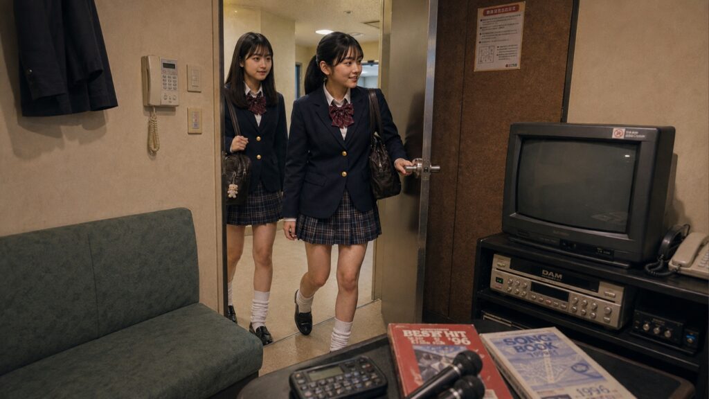 1996年のカラオケボックスに入る神谷美緒の再構成シーン