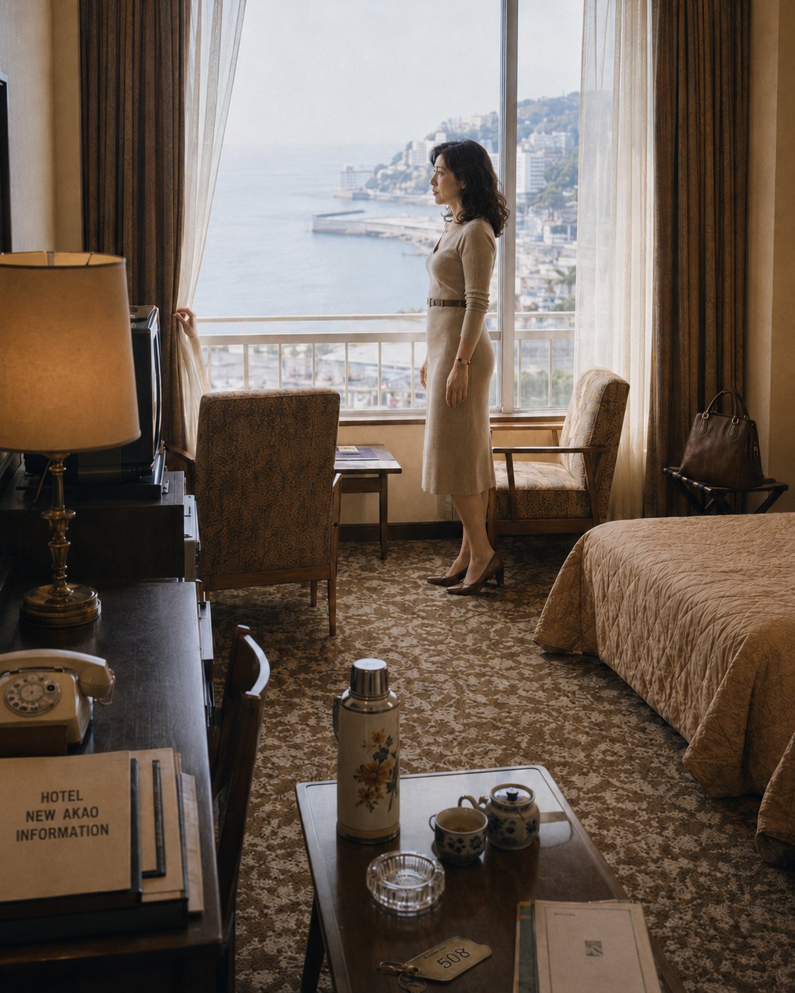 1978年、熱海の海を望むホテル客室に立つ高瀬玲子 — LOST JAPAN