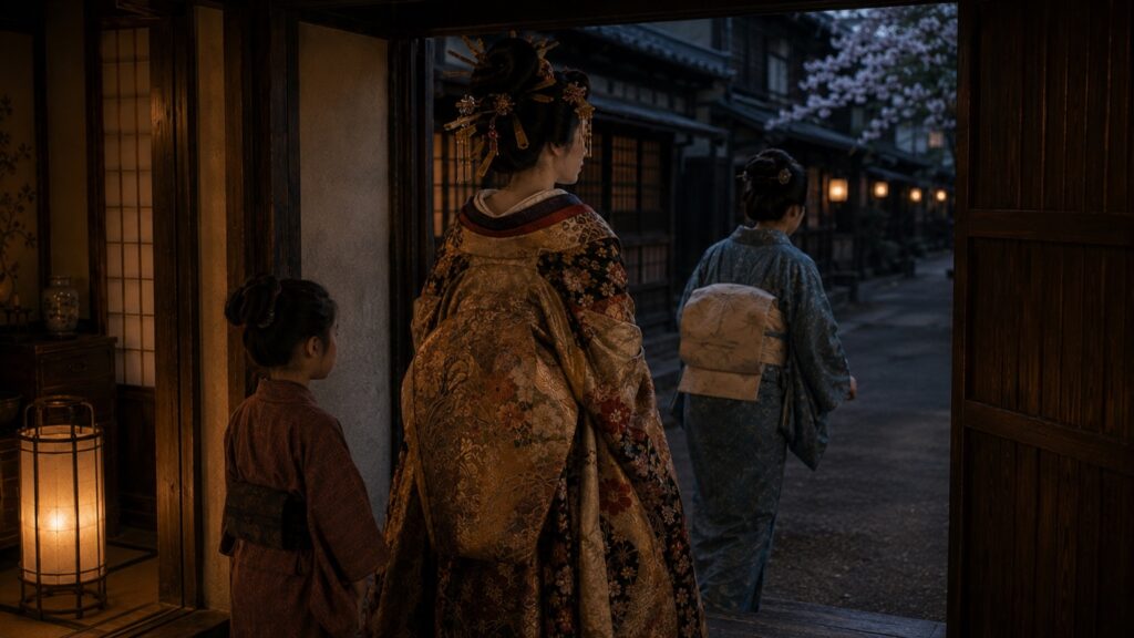 1795年 江戸・新吉原、灯りの中へ出る花魁・紫月